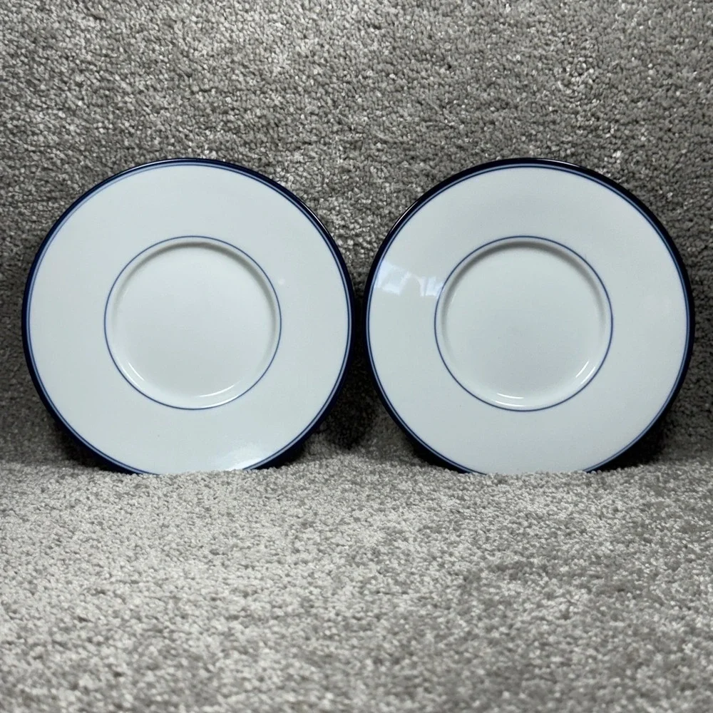 Dansk Tivoli La Tulipe Saucers Set of 2‎ White Navy Blue Lines Japan Vintage MCM